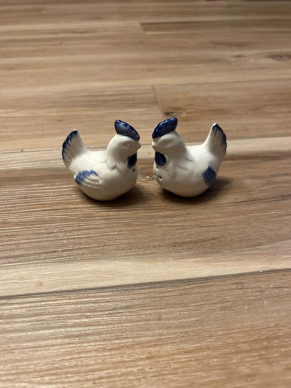 Vintage Blue and White Ceramic Chicken Salt and Pepper Shakers